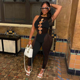 Mesh Milk Silk Stitching Jumpsuit